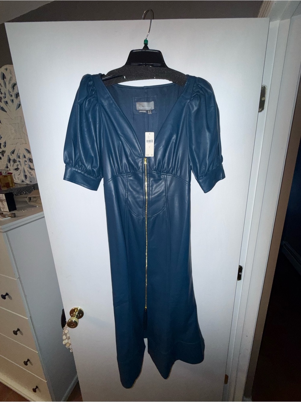 Teal Faux Leather Zip-Front Women’s Dress